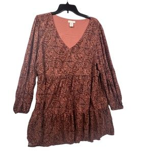 Rachel Ashwell Brown Long Sleeve Gentle At Skirt Ruffles Dress Sz XL Pre-Owned